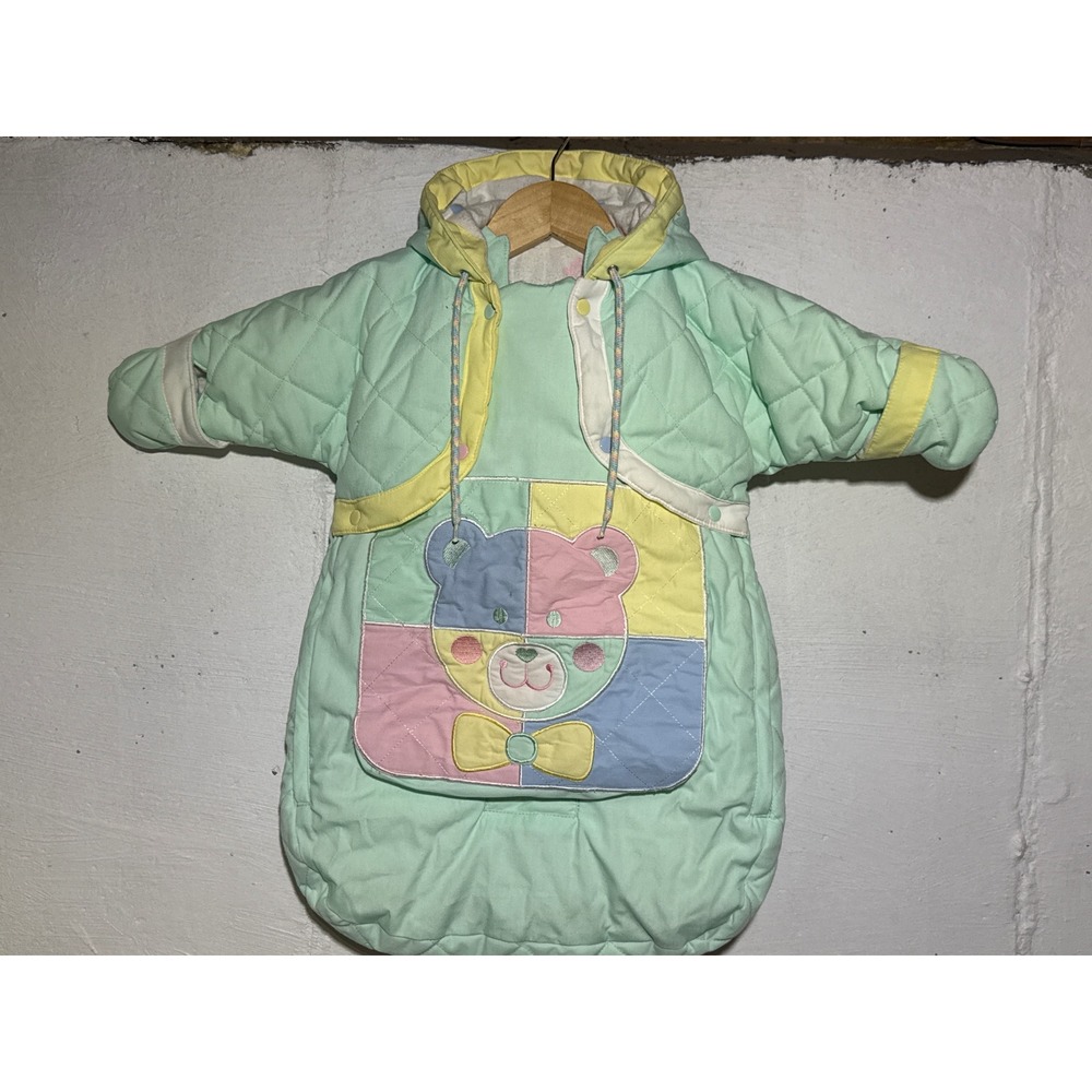 London Fog Kids Vintage Teddy Bear Bunting Bag 0-6MO Mint Green Quilted Pastel